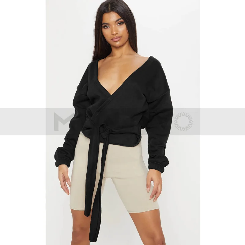 PTL Black plunge Wrap Sweatshirt