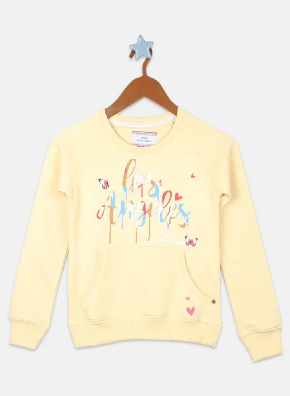 Girls Yellow Printed Sweatshirt