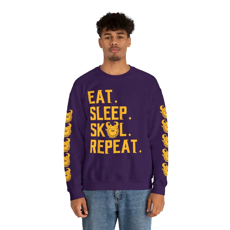 Unisex Heavy Blend™ Crewneck - Eat. Sleep. Repeat. + Game Day Helmet (Sleeves)