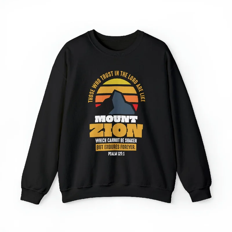 Mount Zion Christian Sweatshirt with Mountain and Sun Gradient