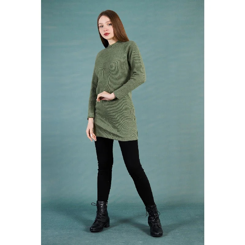 Green Ribbed Long Sweatshirt