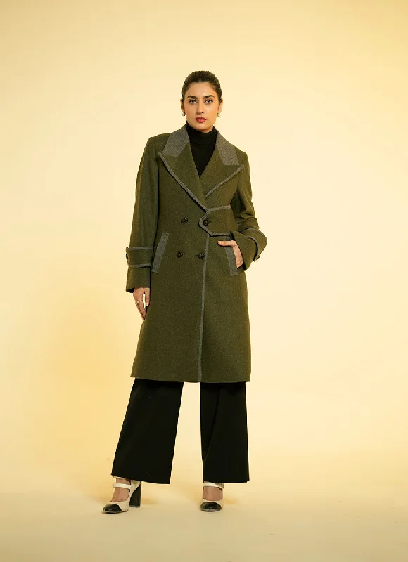 Ladies Trench Coat -  Deep Green Plain