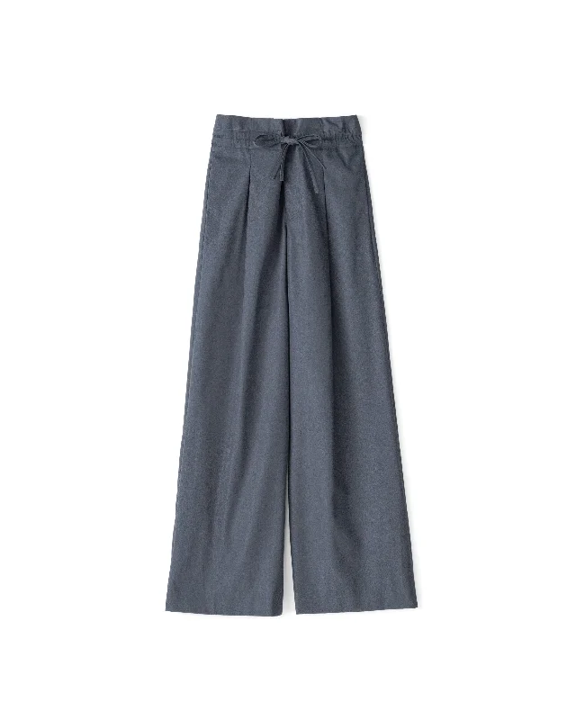 Wooly Cotton Twill Drawstring Wide Pants