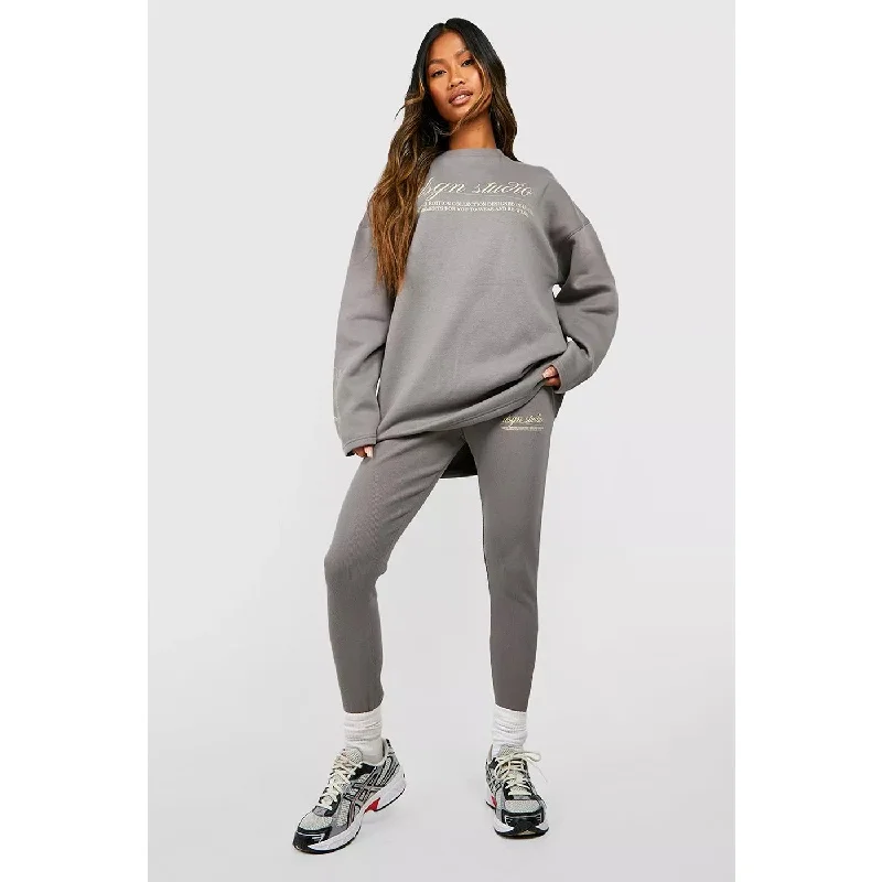 Grey Crewneck Oversized Printed Sweatshirt