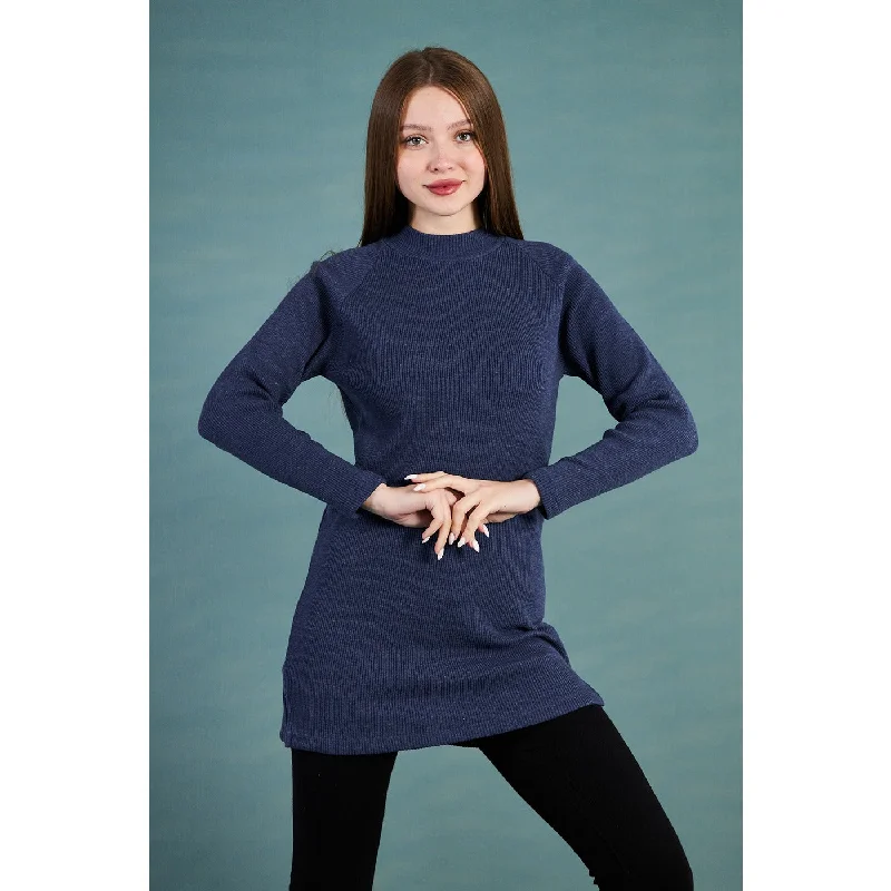 Navy Ribbed Long Sweatshirt