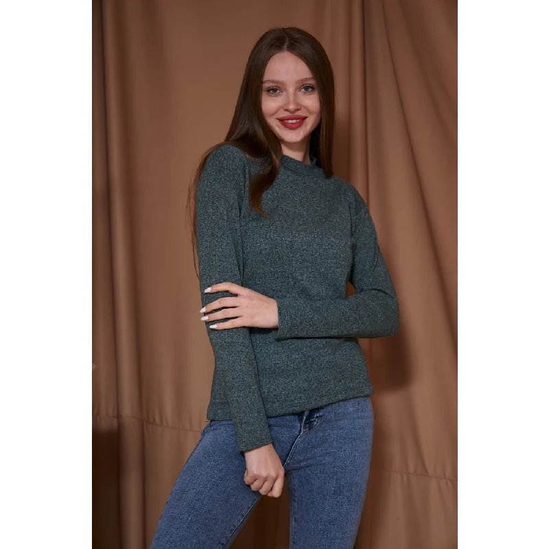 Green Melange Mock Neck Sweatshirt