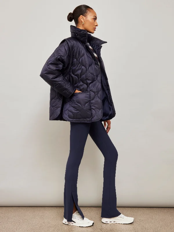 Quilted Jacket with Removable Sleeves - Navy