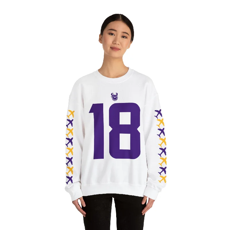 Unisex Heavy Blend™ Crewneck - Jersey #18 + Jet Planes (Sleeves)