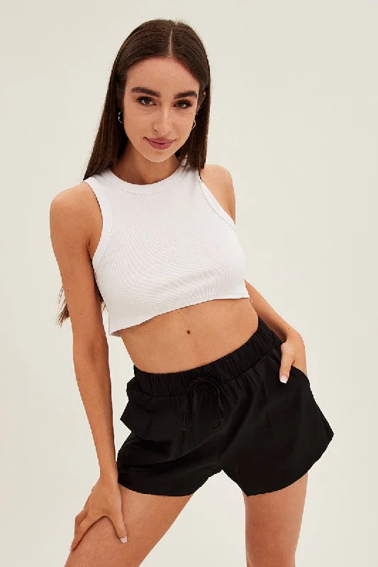 Black Mini Shorts High Rise Elastic Waist