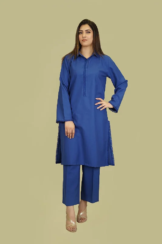 Women's Lyla Stitched Winter Two Piece Suit - Blue Plain