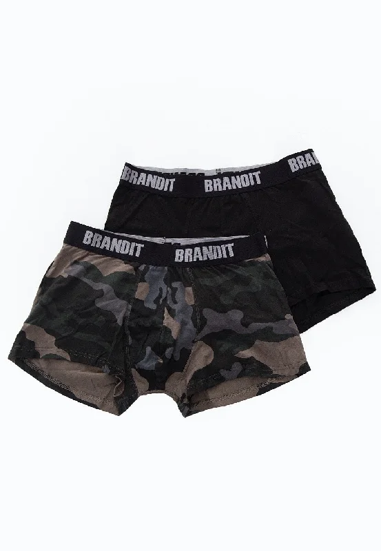 Brandit - Boxer Logo 2er Pack Darkcamo/Black - Boxershorts