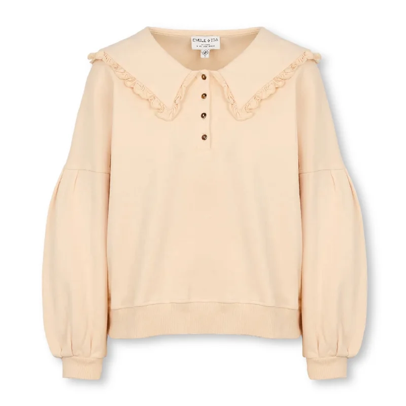 Emile & Ida Amelie Ruffled Collar Sweatshirt White