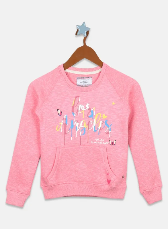 Girls Pink Printed Sweatshirt