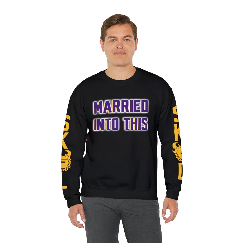 Unisex Heavy Blend™ Crewneck - Married Into This + Game Day Helmet (Sleeves)