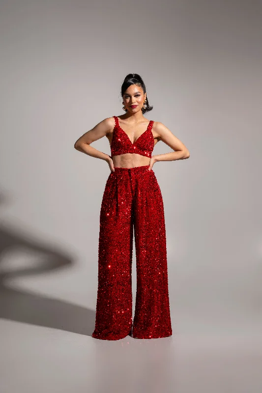 LIZA Sequin Pants in RUBY