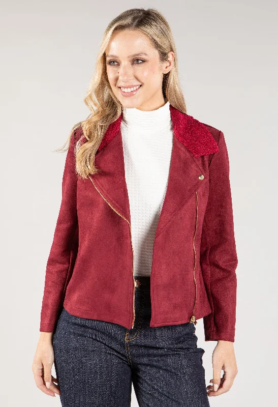 Suedette Sherpa Collar Biker Jacket