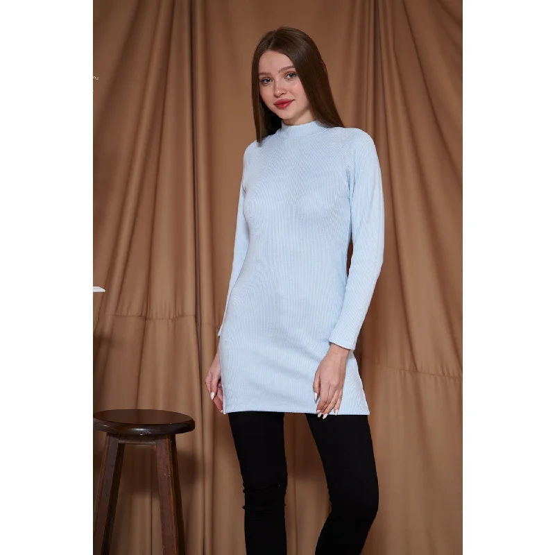 Light Blue Ribbed Long Sweatshirt