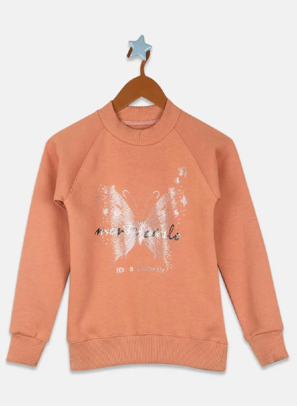 Girls Rust Orange Printed Sweatshirt