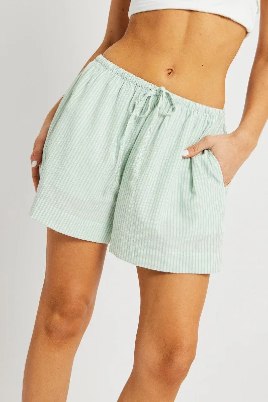 Green Stripe Shorts Elasticated Waist