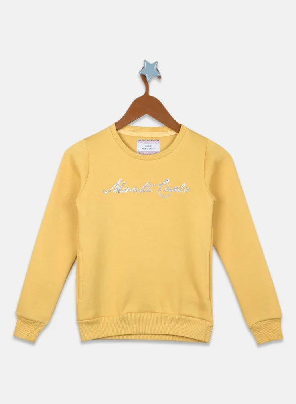 Girls Mustard Printed Sweatshirt