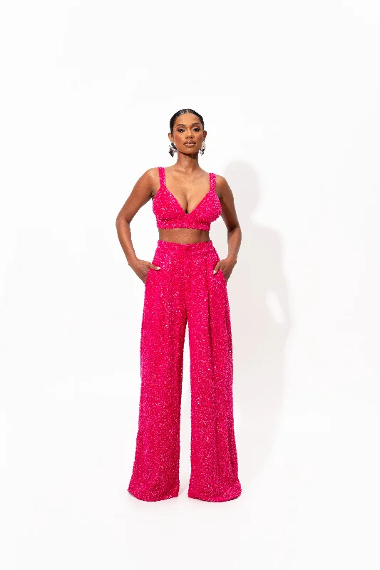 LIZA Sequin Pants in FUCHSIA