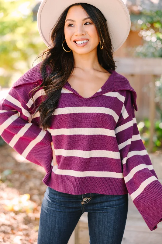 Let Them Know Plum Purple Striped Sweater