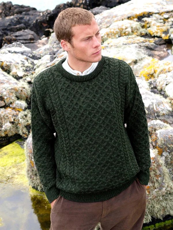 TRADITIONAL MEN'S ARAN SWEATER SUPER SOFT-GREEN