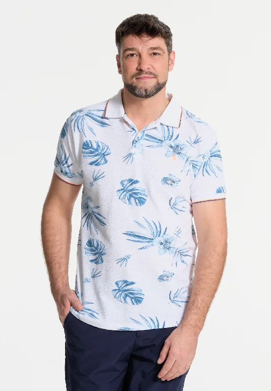 Polo homme blanc avec fleurs