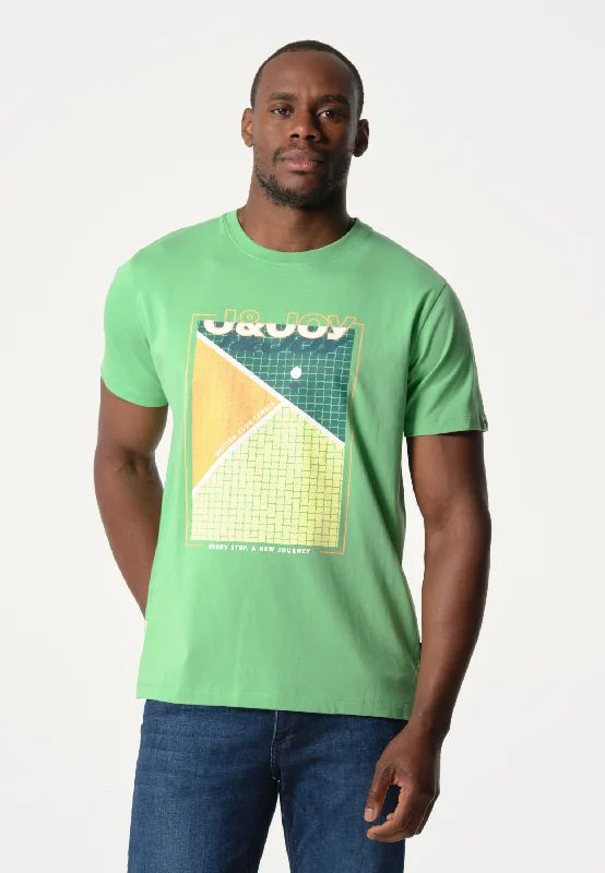 T-Shirt homme vert léger avec imprimé terrain de tennis