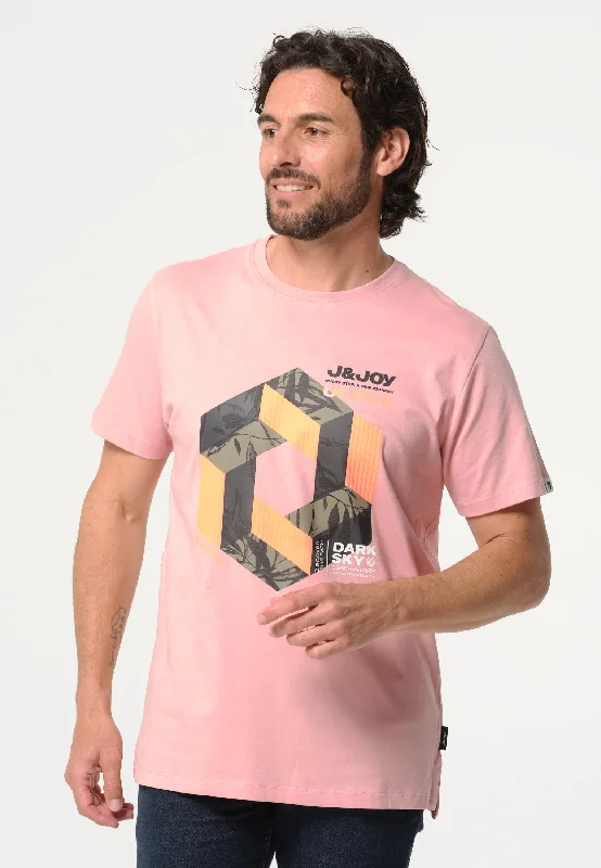 T-Shirt homme rose avec imprimé en hexagone