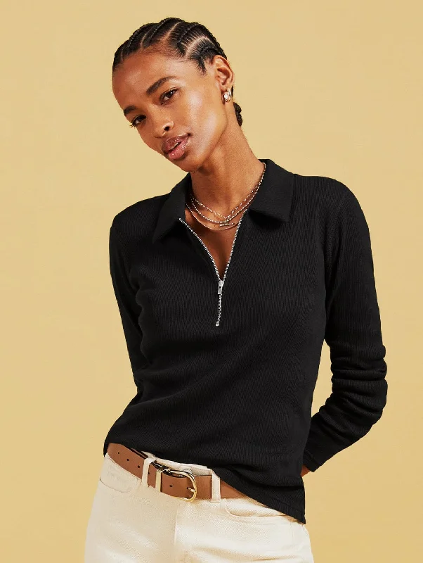 Organic Cotton Zip Collar Top | Black