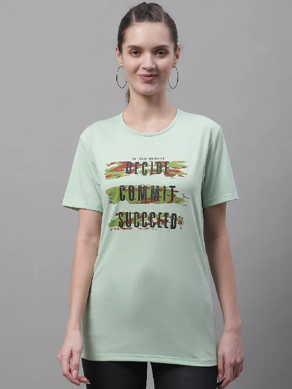 Vimal Jonney Round Neck Cotton Printed Light Green T-Shirt for Women