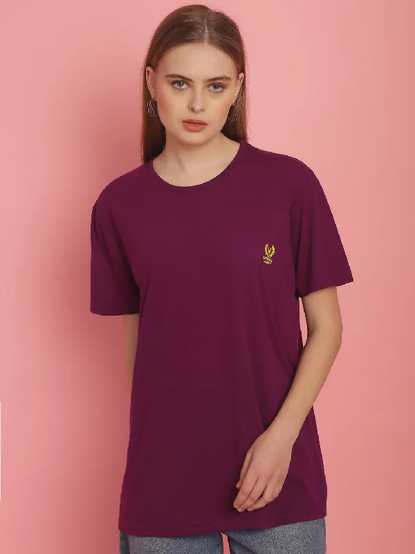 Vimal Jonney Round Neck Cotton Solid Purple T-Shirt for Women