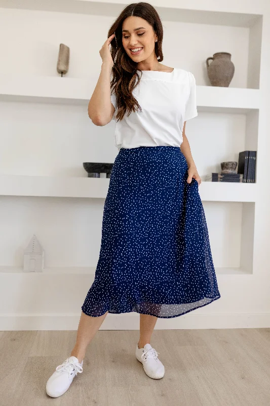 'Annette' Chiffon Midi Skirt in Navy Abstract FINAL SALE