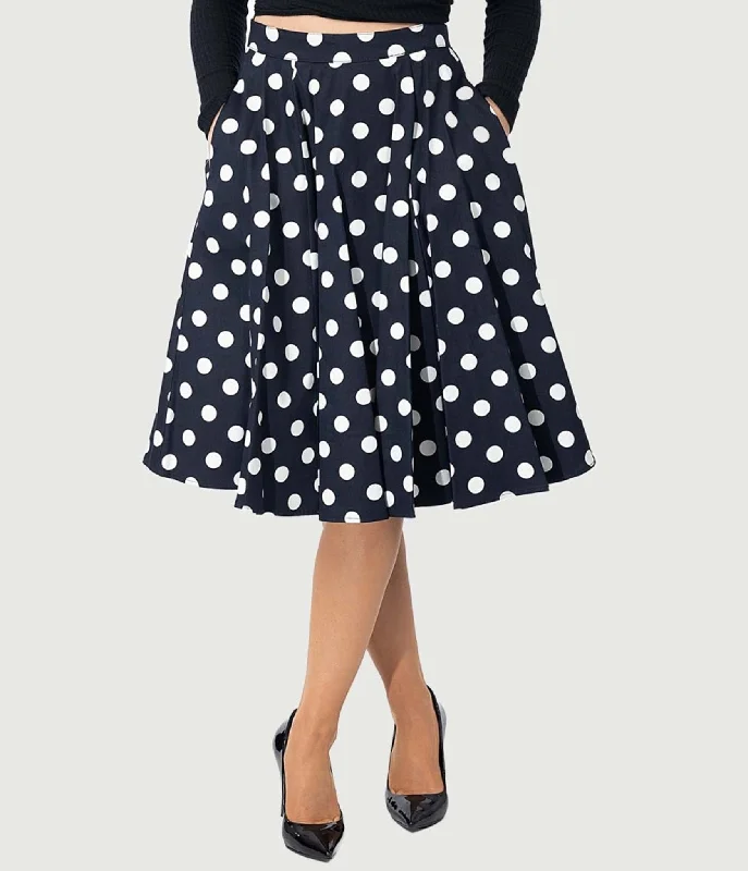 Eva Rose 1950s Black & White Polka Dot Flare Skirt