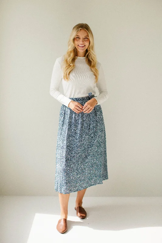 'Bonita' Floral Tie Waist Midi Skirt in Navy FINAL SALE