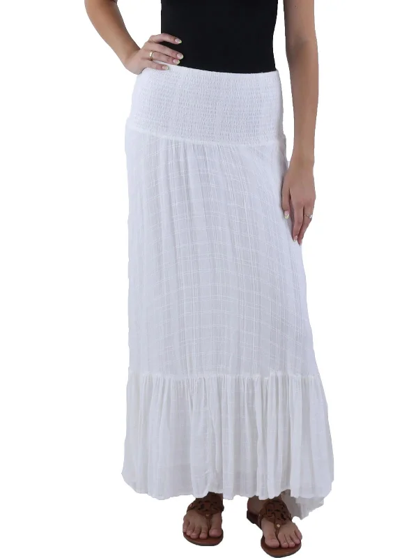 Cora Womens Smocked Long Maxi Skirt