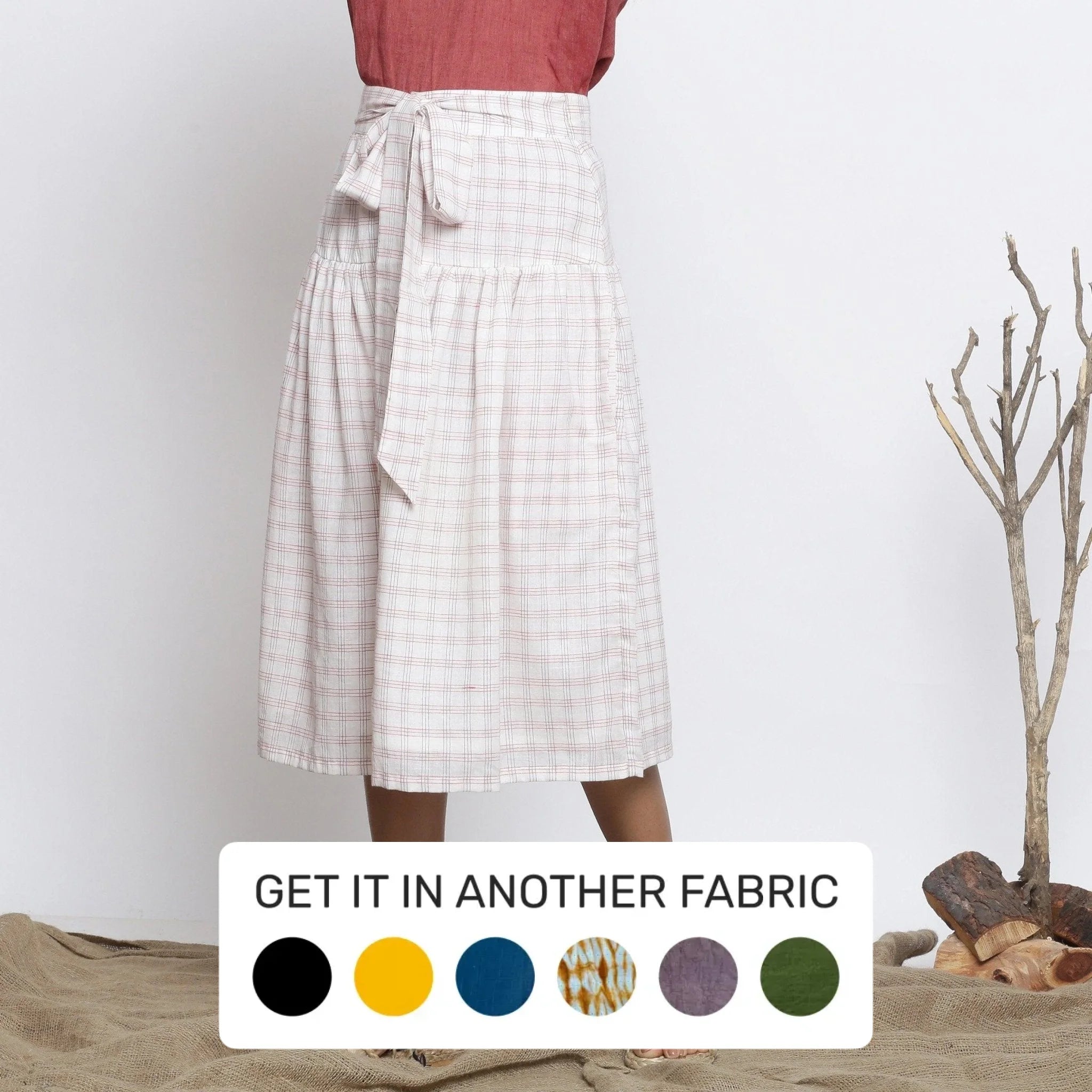 Ecru Handspun Cotton High-Rise Gathered Midi Skirt