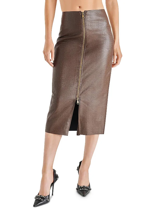 Hayes Womens Faux Leather Embossed Midi Skirt