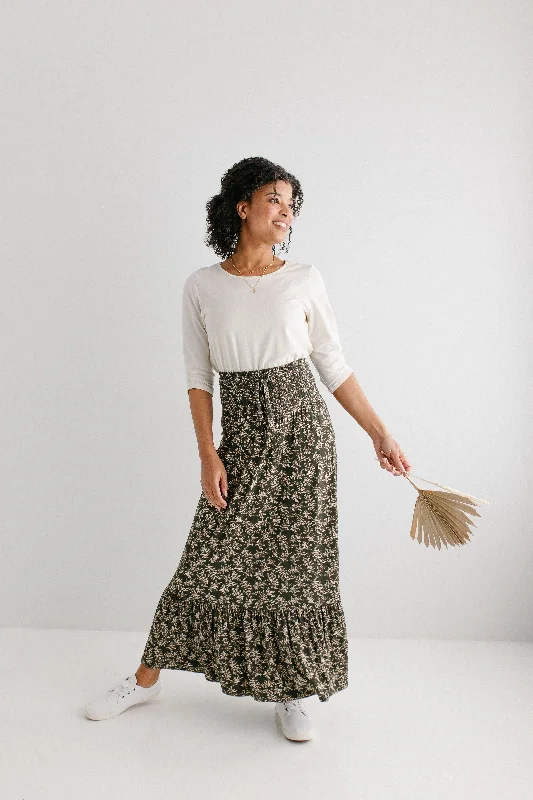 'Ivy' Smocked Waist Botanical Print Maxi Skirt FINAL SALE