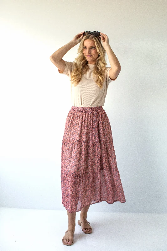 'Jacinta' Printed Chiffon Midi Skirt in Desert Rose FINAL SALE