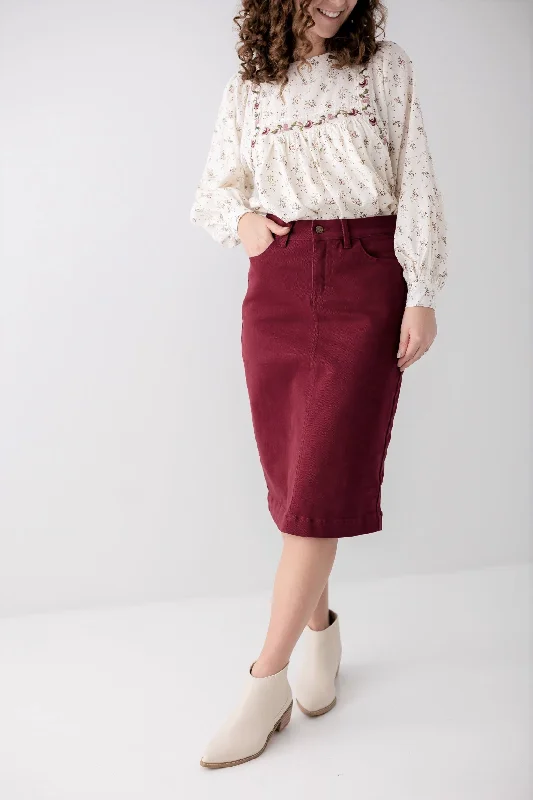 'Leah' Vintage Denim Skirt in Burgundy FINAL SALE