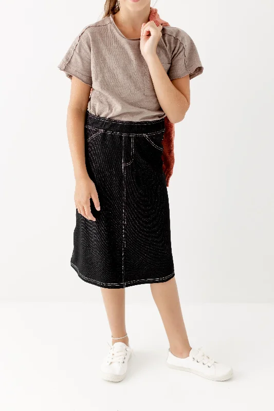 'Piper' Girl Knit Denim Skirt in Black