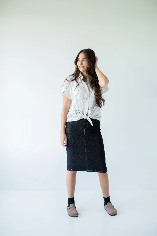 'Piper' Knee Length Knit Denim Skirt