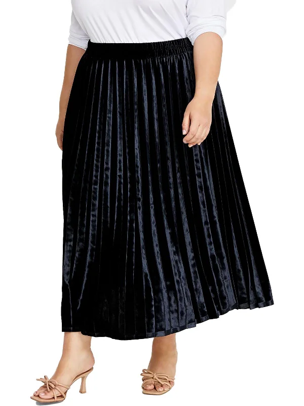 Plus Womens Velvet Long Pleated Skirt