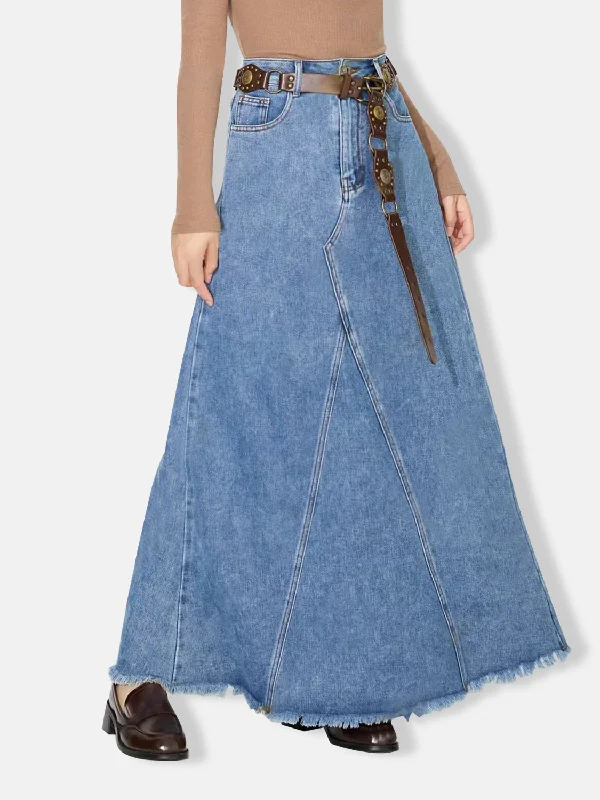 Raw Hem Maxi Denim Skirt