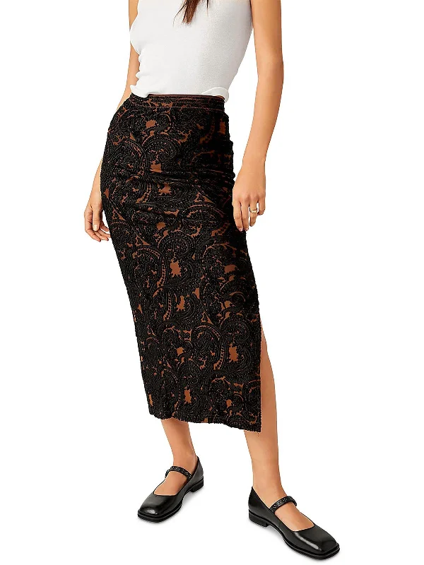 Rosalie Womens Velvet Side Slit Maxi Skirt