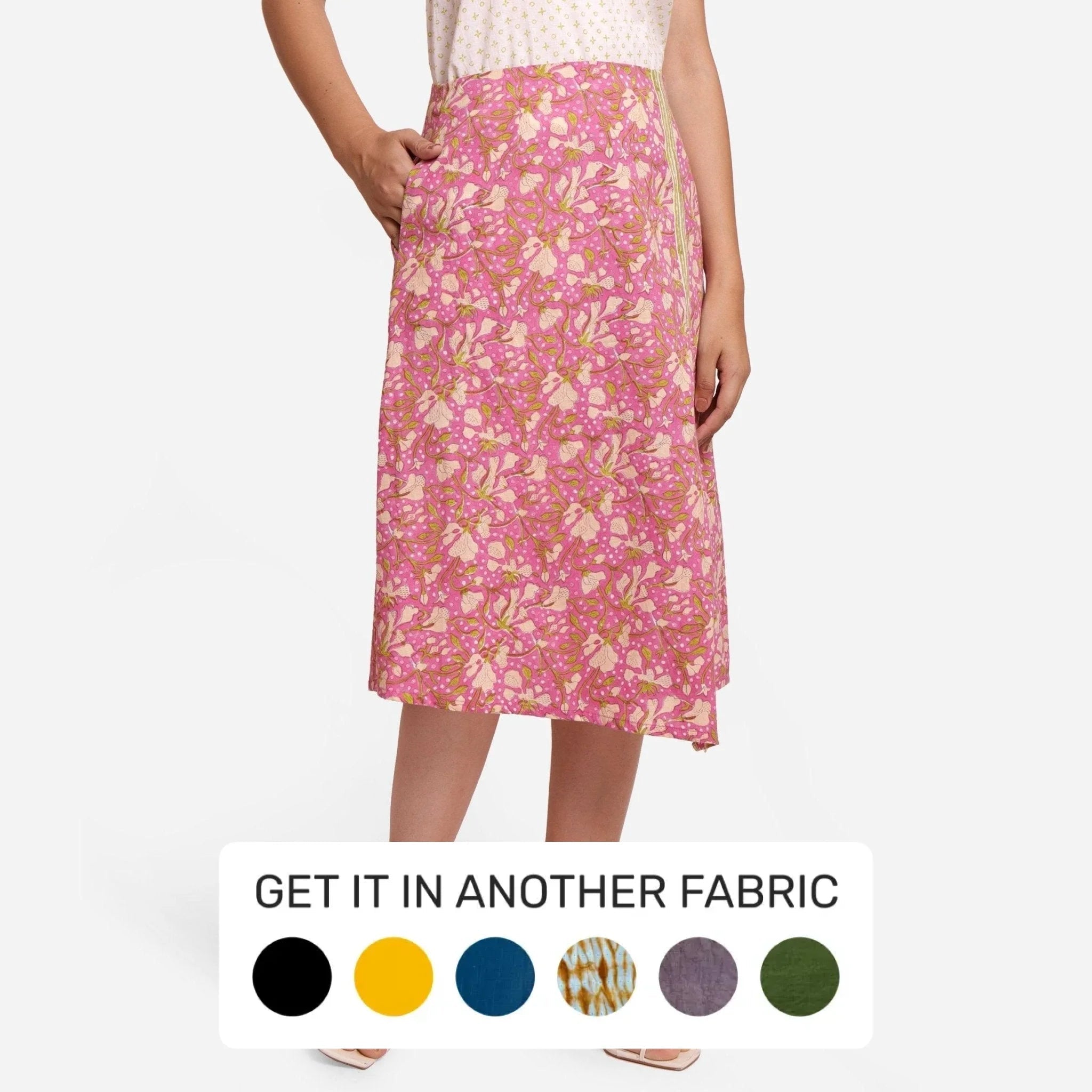 Wine Floral Block Printed Cotton Midi Slit Skirt