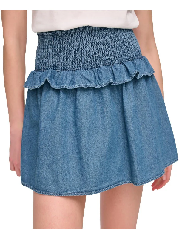 Womens Denim Smocked Denim Skirt