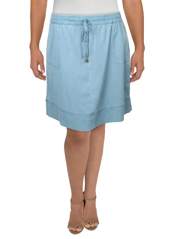 Womens Drawstring Hem Above Knee Mini Skirt